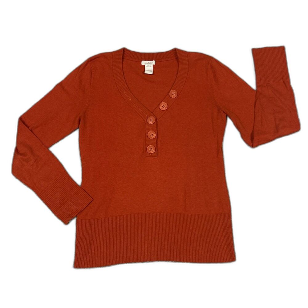 Sundance Sweater Womens Medium Button Cotton Rabbit Hair Blend Orange *spot*